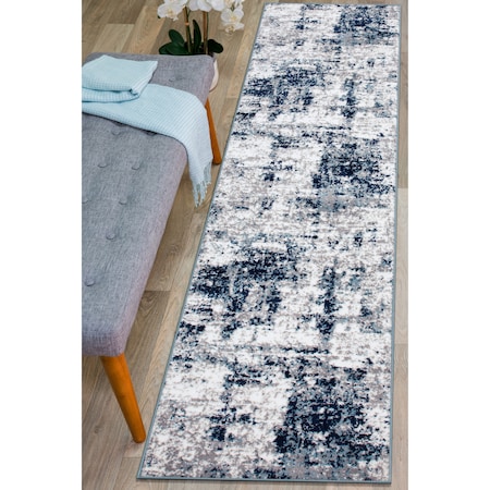 World Rug Gallery Distressed Abstract Runner Rug 2'x7' Blue 910BLUE2X7